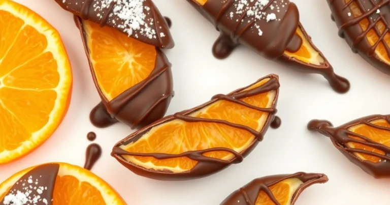 Chocolate-covered orange peels arranged neatly on parchment paper, glistening under soft light